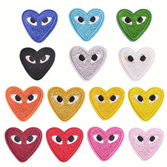 14pcs Colorful Heart Iron On Patches Sew On Embroidered Applique
