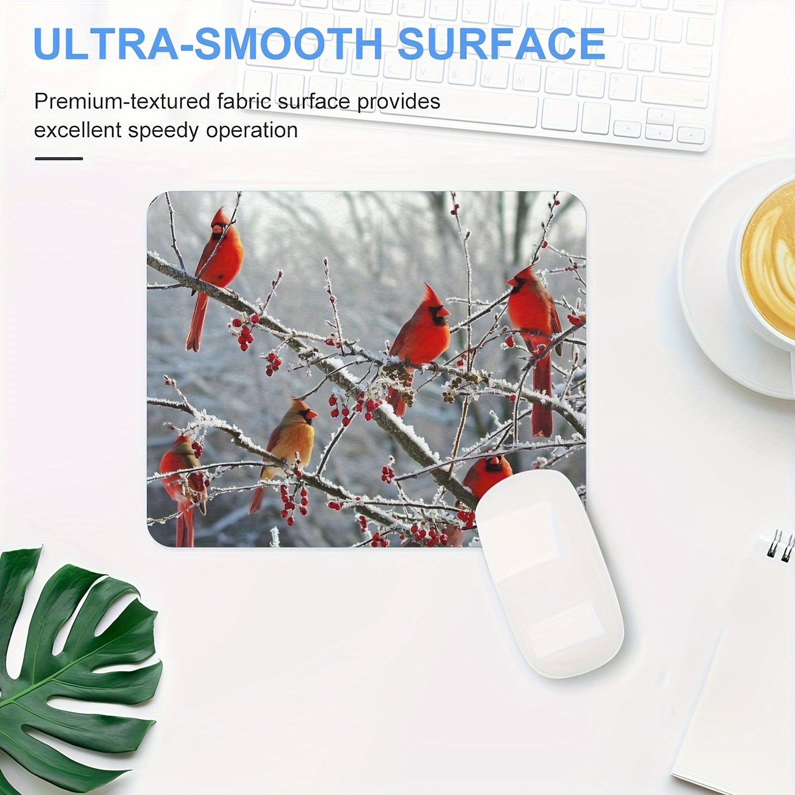 Winter Birch Trees And Cardinals Mouse Pad