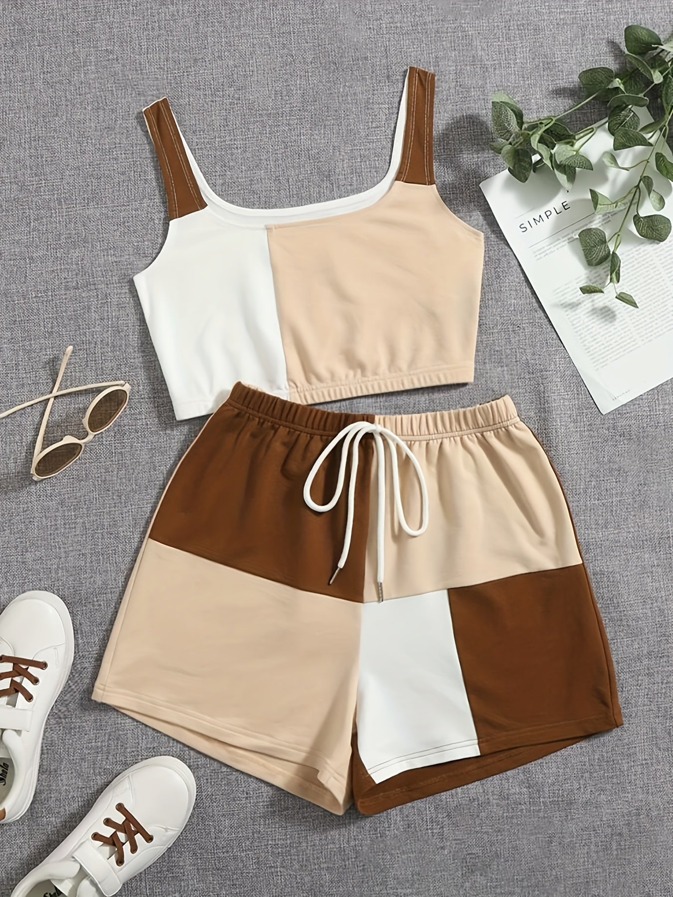 Sleeveless Crop Tank Top & Wide Leg Shorts Set