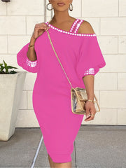  Rhinestone Lantern Sleeve Sexy Dress