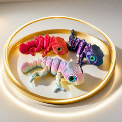 3D Printed Rainbow Chameleon with Realistic Eyes and Flexible Limbs
