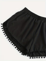  Vacay Shorts Women's Plus Elastic Pompom Trim Stretch Shorts
