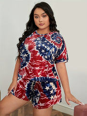  Tie Dye Flag Print Tee & Shorts Pajama Set
