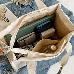 Canvas Tote Handbag with Flower Print Strap