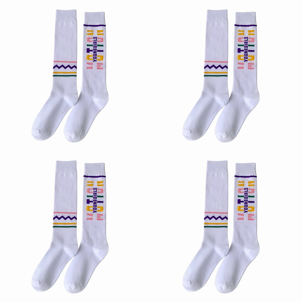 4 Pairs Letter Print Calf Socks Sports Knee High Stockings