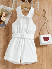 Girls Sleeveless Button Front Halter Romper Jumpsuit