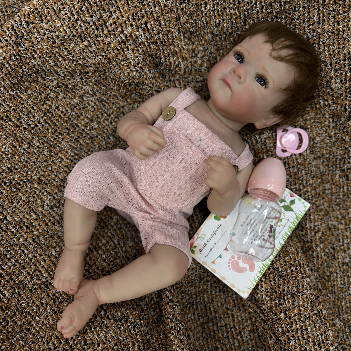 Reborn Doll Rooted Hair Waterproof Full Body Vinyl Painted Skin Soft Touch