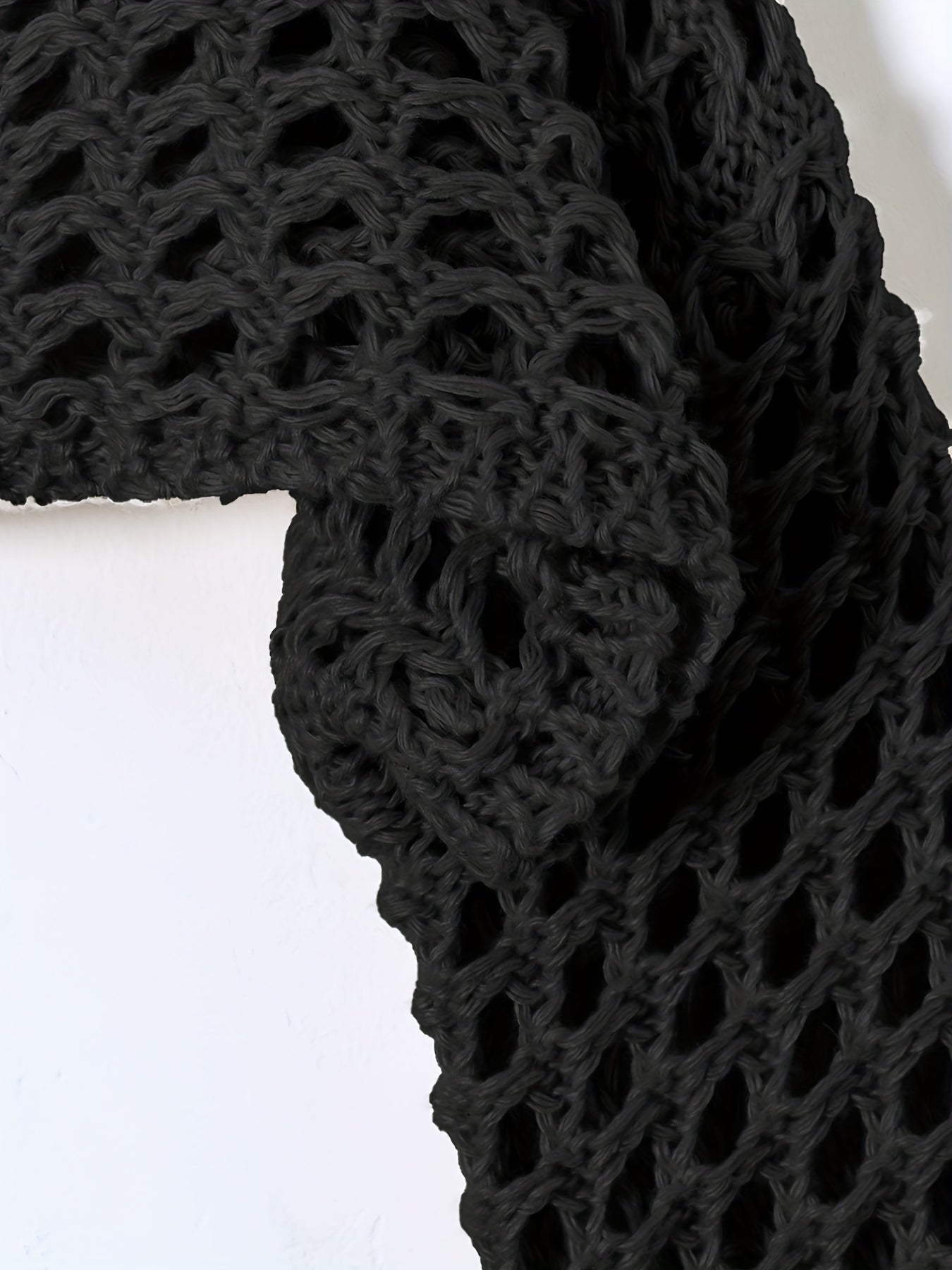 Y2K Crochet Cropped Knit Sweater Crew Neck Flared Sleeve