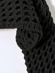 Y2K Crochet Cropped Knit Sweater Crew Neck Flared Sleeve