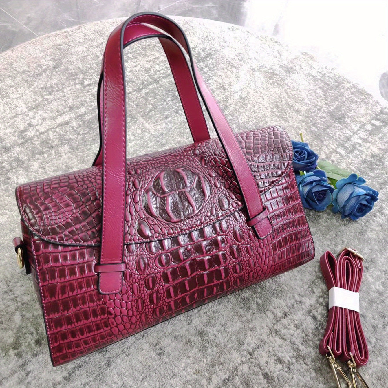Crocodile Embossed Crossbody Bag Women's Faux Leather Tote Bag