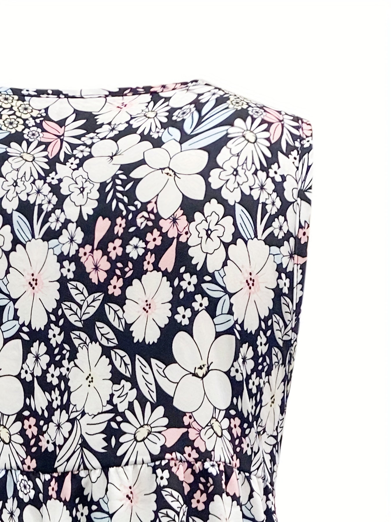 Floral Print V Neck Midi Tank Dress With Pocket