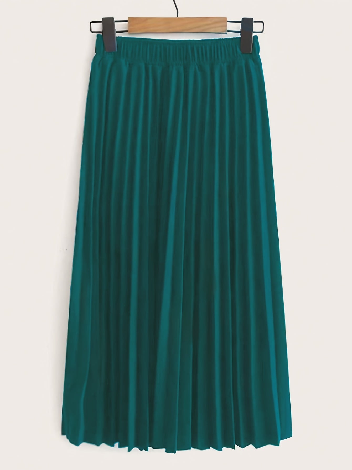  Solid Elastic Pleated Stretch Skirt