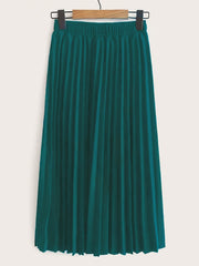  Solid Elastic Pleated Stretch Skirt