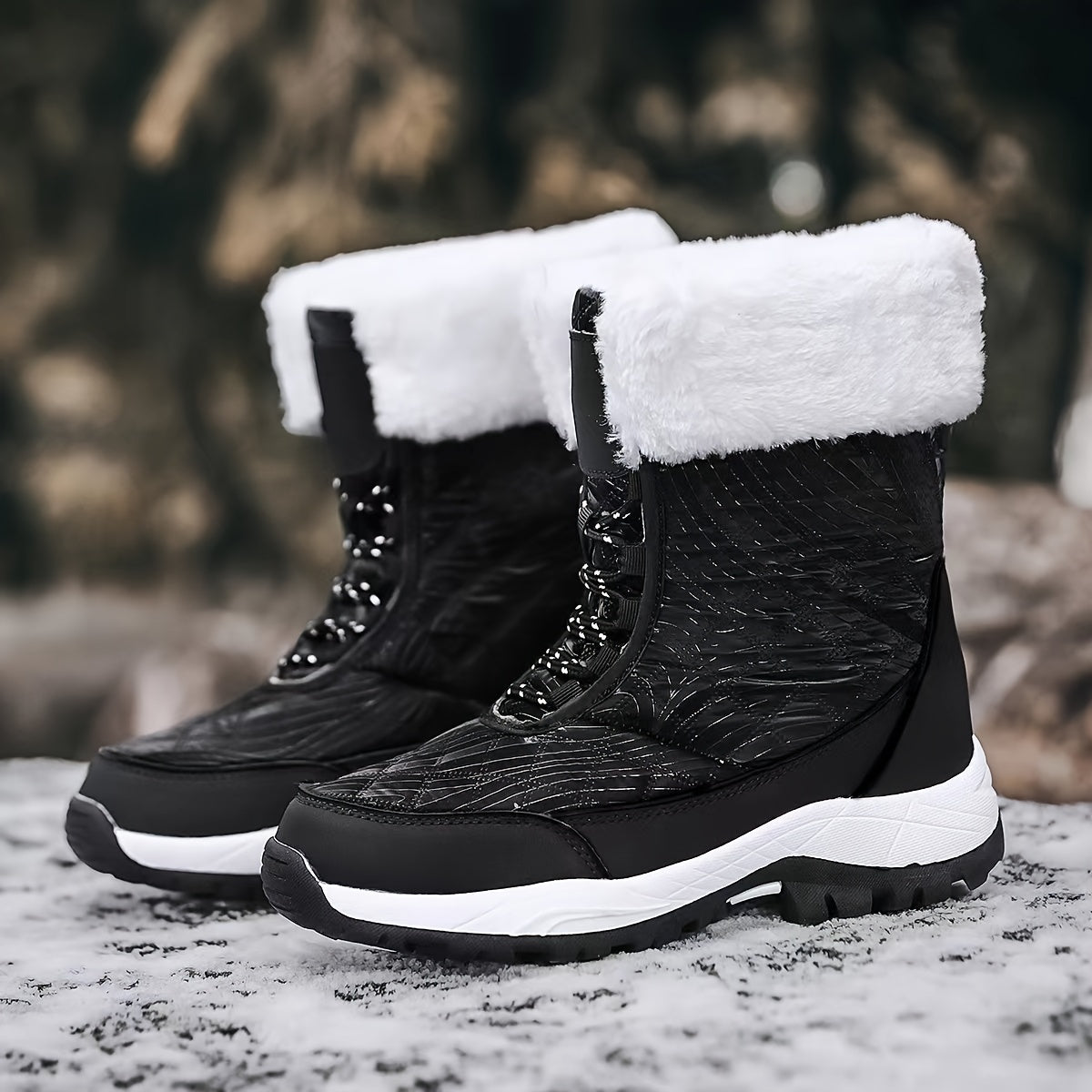 Women's Waterproof Snow Boots High Top Lace Up Hiking Boots