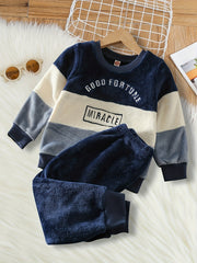 Kid's 2pcs Dino Flannel Pajamas Set Long Sleeve Top & Pants Warm Fleece PJ