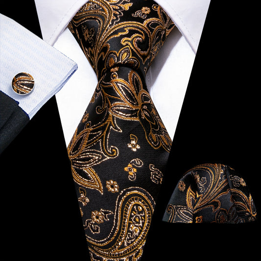 Barry Wang Men's Paisley Jacquard Tie Pocket Square Cufflinks Set