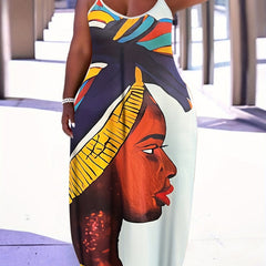  Colorblock Figure Print Maxi Cami Dress