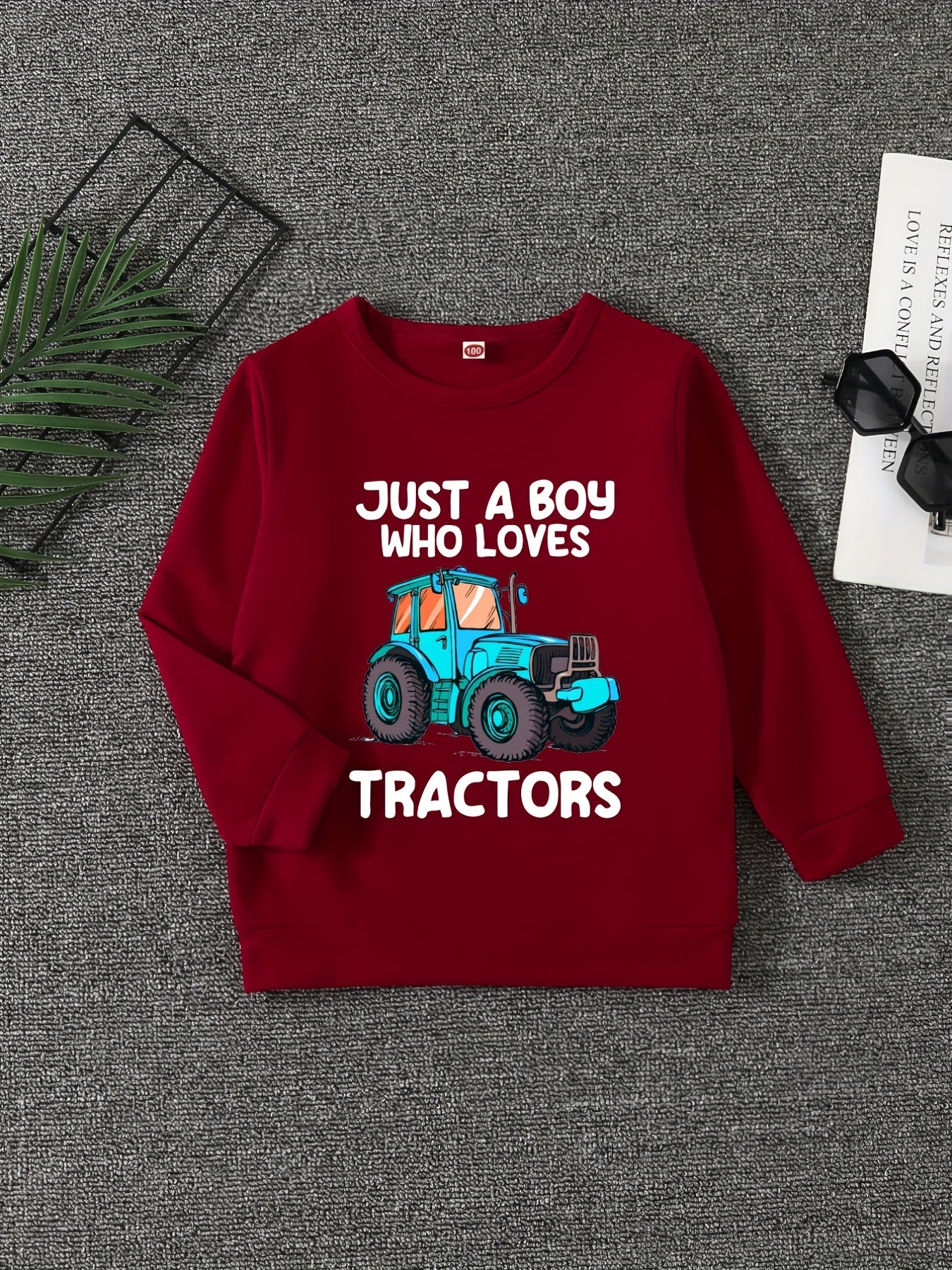 TRACTOR BOY Letter Print Boys Sweatshirt Long Sleeve Crew Neck Tops
