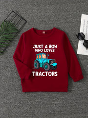 TRACTOR BOY Letter Print Boys Sweatshirt Long Sleeve Crew Neck Tops