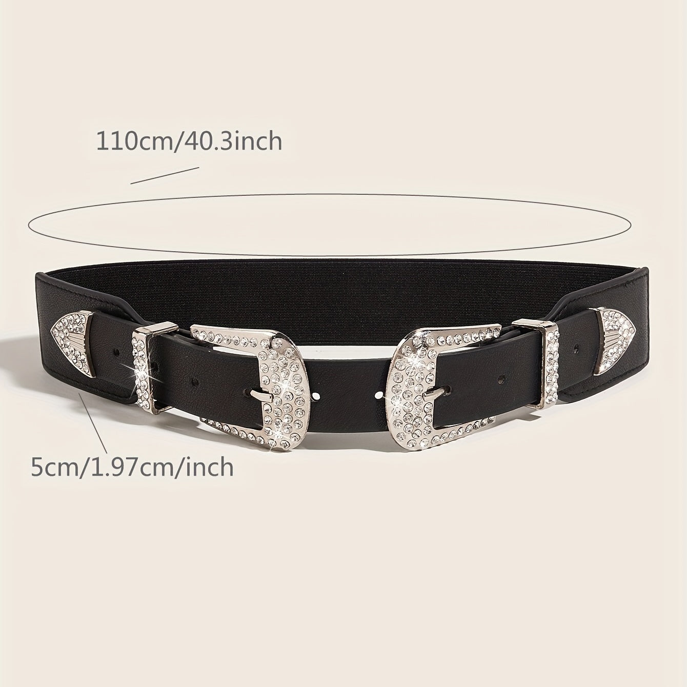 Western Belt Rhinestone Inlaid Buckle PU Leather Elastic Wide Girdle