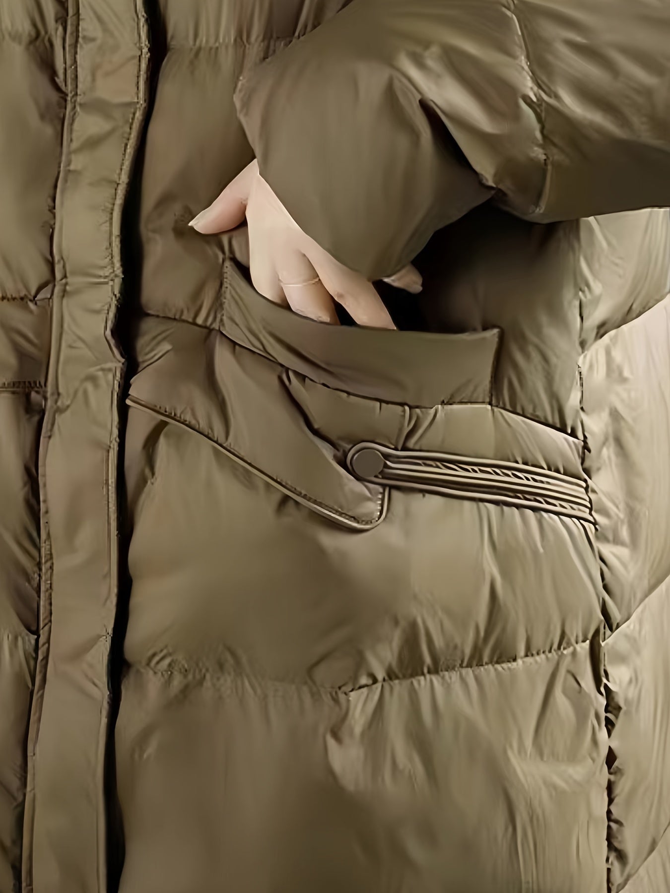Women's Mid-Length Puffer Hooded Jacket for Winter Outdoor Sports