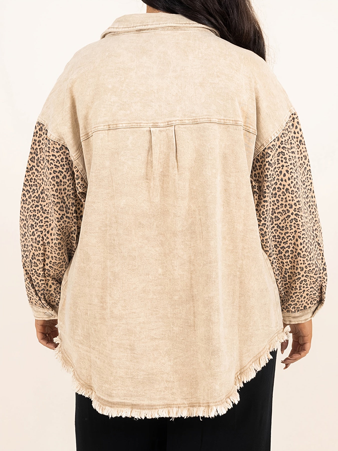  Colorblock Leopard Print Denim Jacket