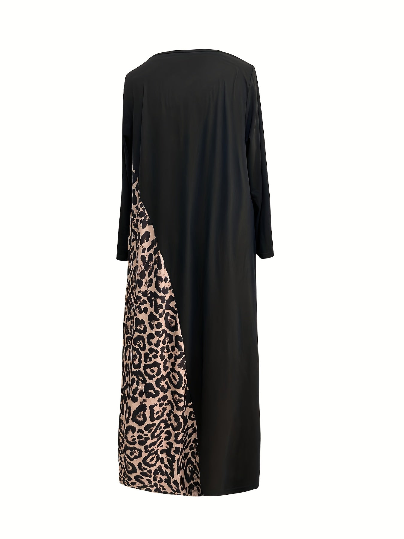  Lounge Dress Women's Colorblock Leopard Print Long Sleeve Nightdress
