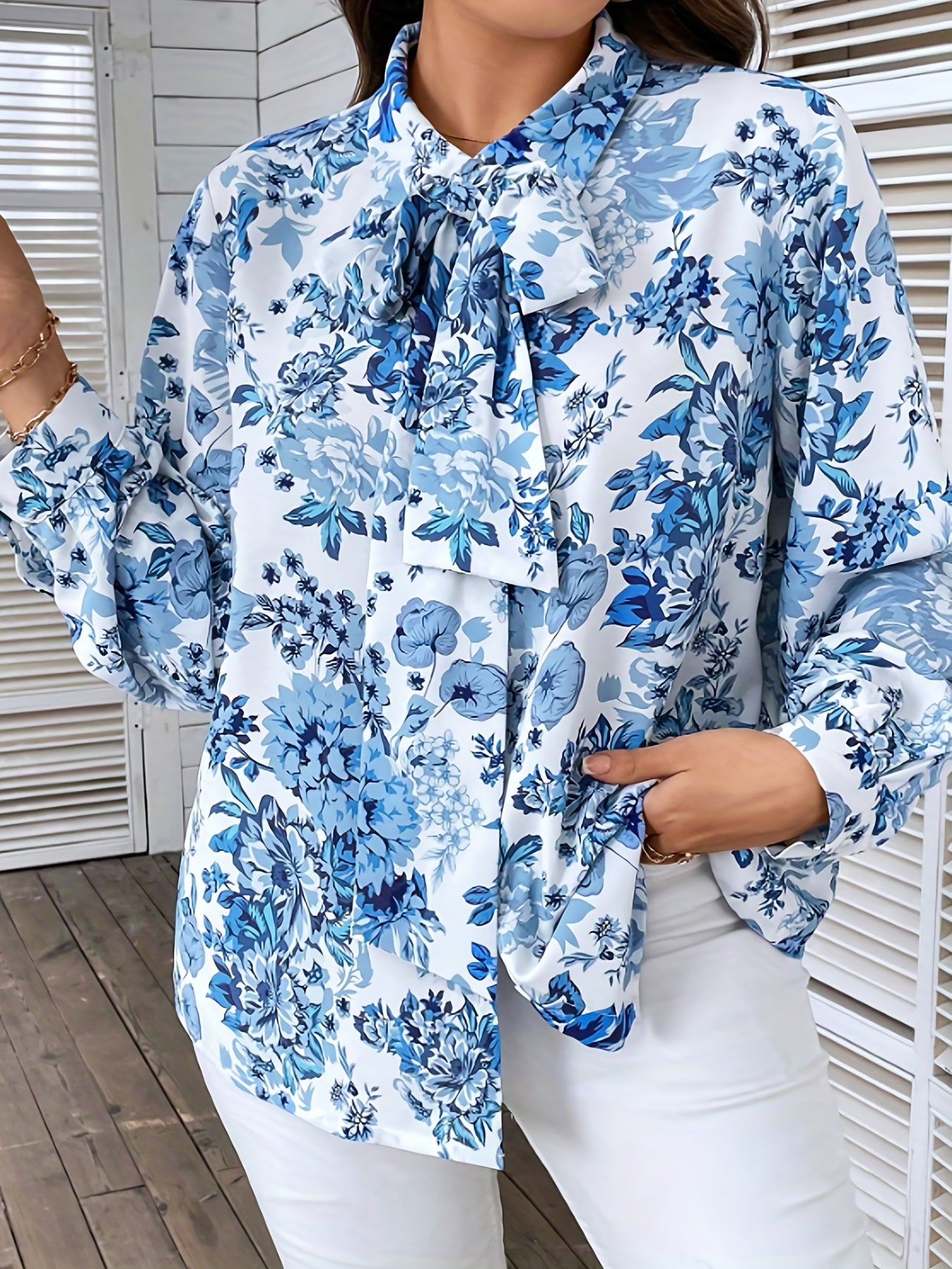  Women's Floral Print Long Sleeve Blouse