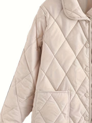 Solid Lapel Quilted Jacket Long Sleejsonves Patched Pockets Outdoor Padded Jacke