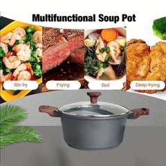 24cm Non Stick Aluminum Stone Pot w/Lid for Gas & Induction