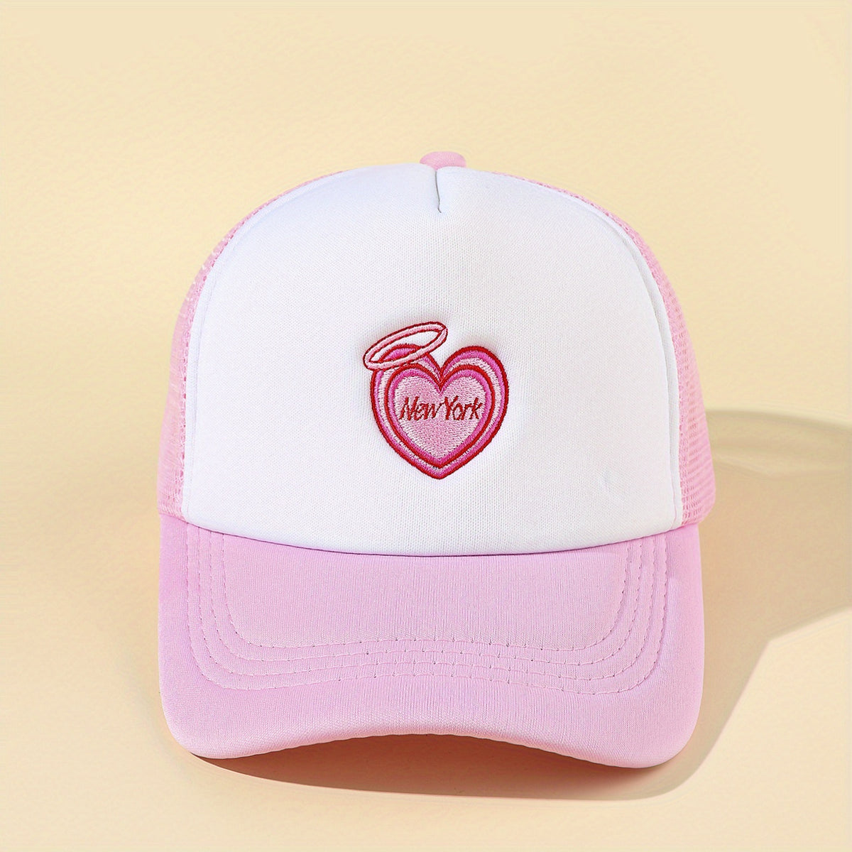 Pink Heart Embroidery Trucker Hat Baseball Cap Lightweight Dad Hats