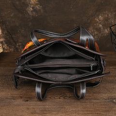 Women's Floral Embossed Leather Crossbody Bag Ethnic Style Coffee & Yellow