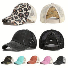 High Ponytail Baseball Cap Grid Criss Cross Ponytail Hat