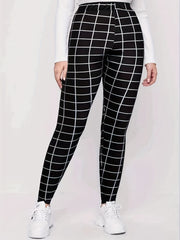  Pants Women's Plus Grid Print High Rise Medium Stretch Skinny Pants