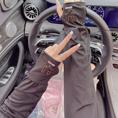 Rabbit Embroidery Ice Sleeves Candy Mesh UV Protection Gloves