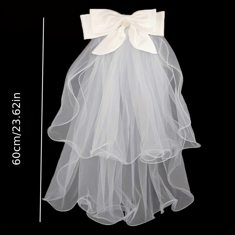 Double Layer Bow Bridal Veil Hair Accessory Romantic Tulle Fabric