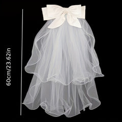 Double Layer Bow Bridal Veil Hair Accessory Romantic Tulle Fabric
