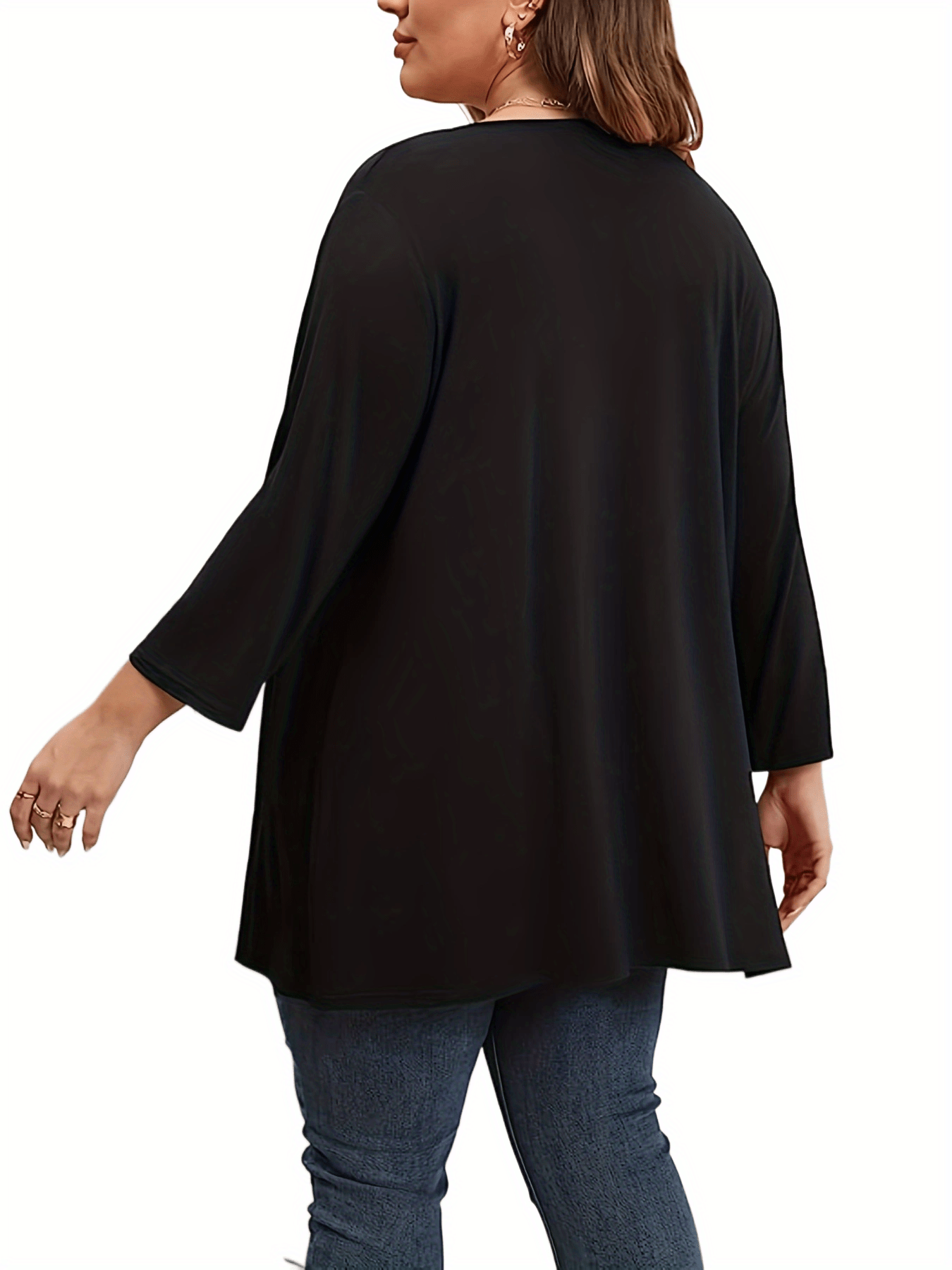  Solid Half Sleeve Open Front Cardigan