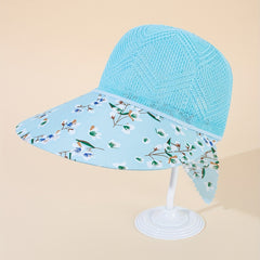 Flower Print Sun Hat Hollow Knitted Lace Up Visor Hat