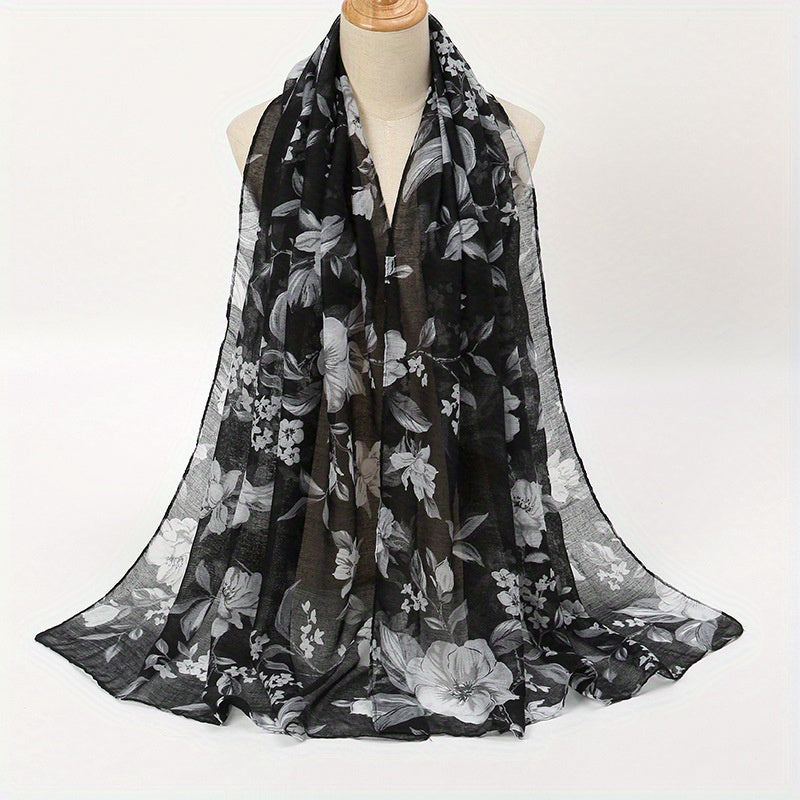 Vintage Floral Print Scarf Windproof Shawl Women Head Wrap