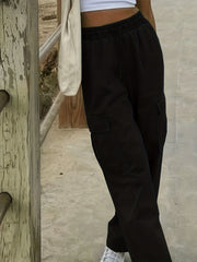  Women's Solid Cargo Pants with Drawstring Waist