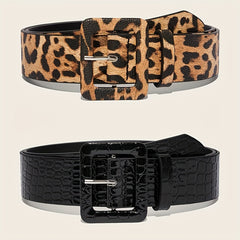 Leopard Print Stone Pattern Embossed Wide Belt for Women