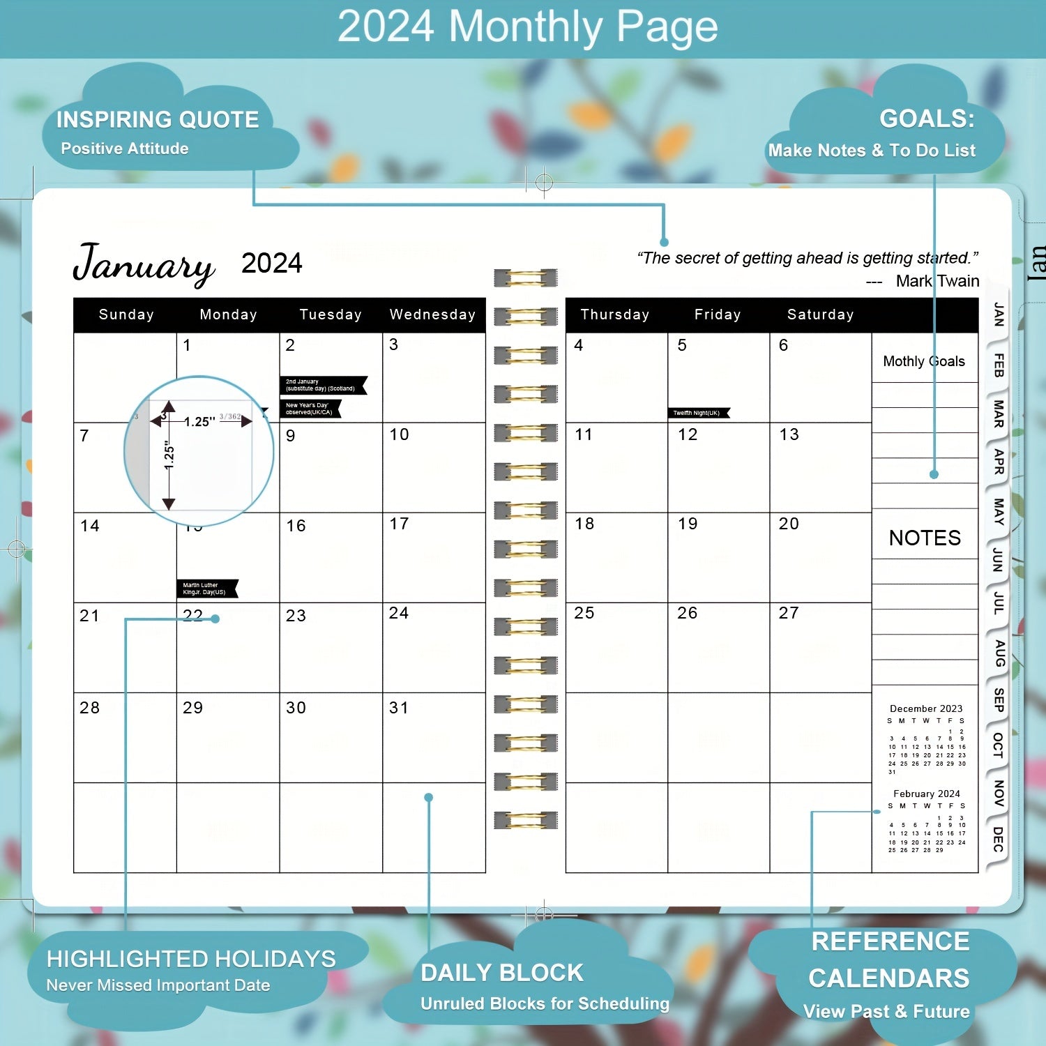 1pc Planner Weekly And Monthly Planner Yearly Spiral Bound Hardcover