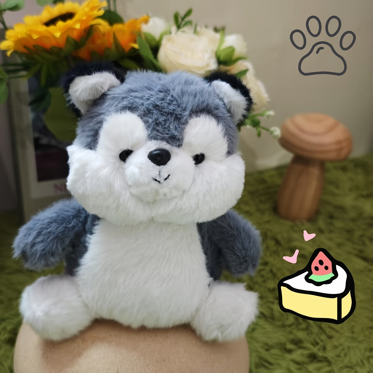 Weighted Husky Plush Toy with Beads Soft Stuffed Dog for All Ages