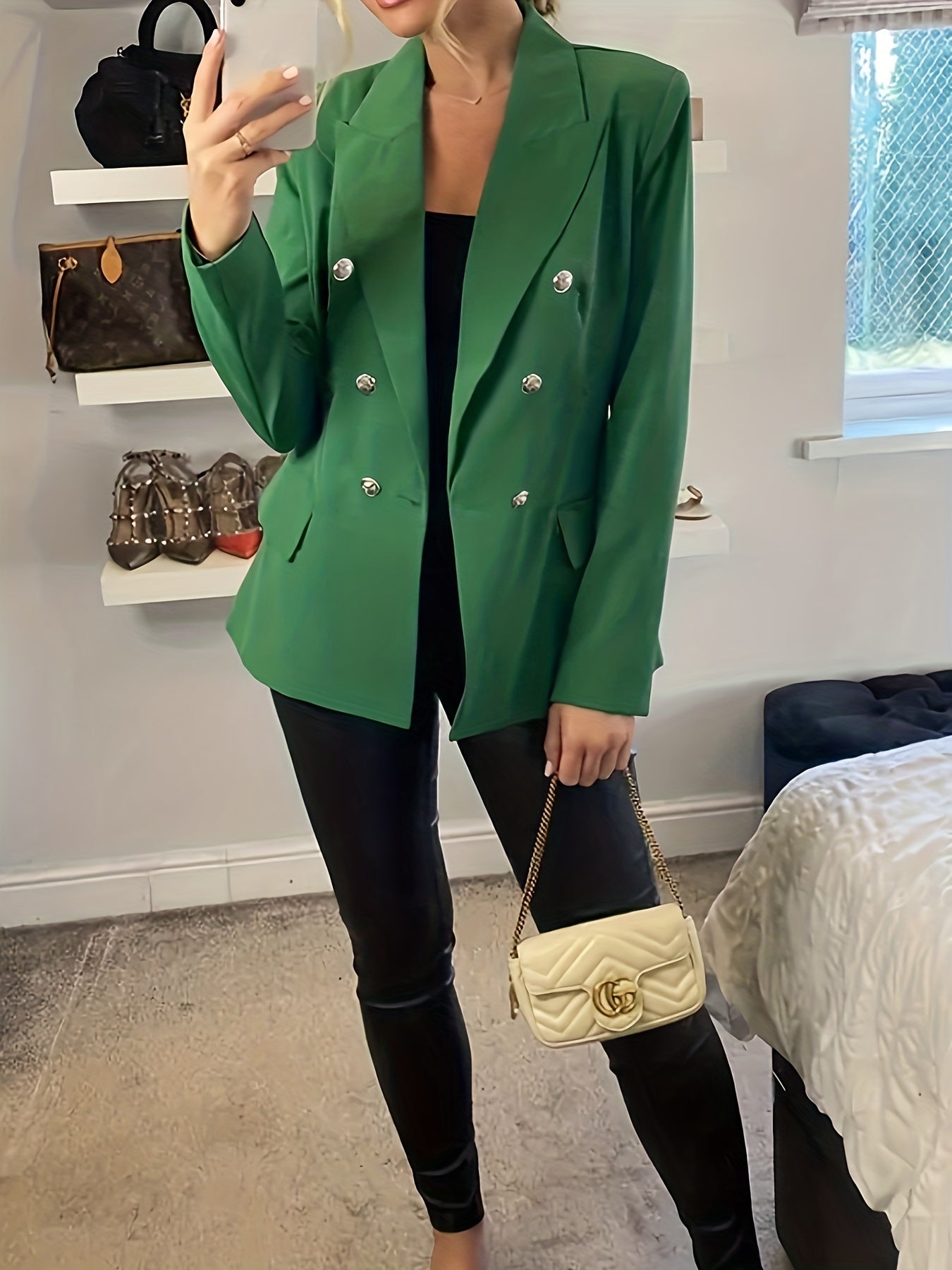  Solid Button Long Sleeve Workwear Blazer