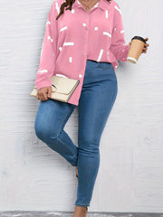  Stripe Print Button Up Long Sleeve Casual Blouse