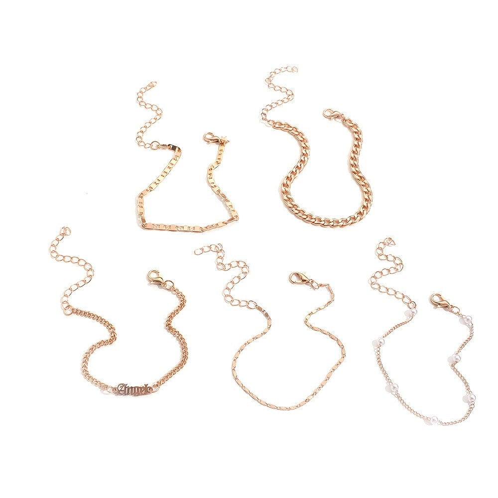 5 Pcs Hollow Chain Bracelet Minimalist Stackable Chain Bracelet