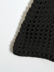 Y2K Crochet Cropped Knit Sweater Crew Neck Flared Sleeve