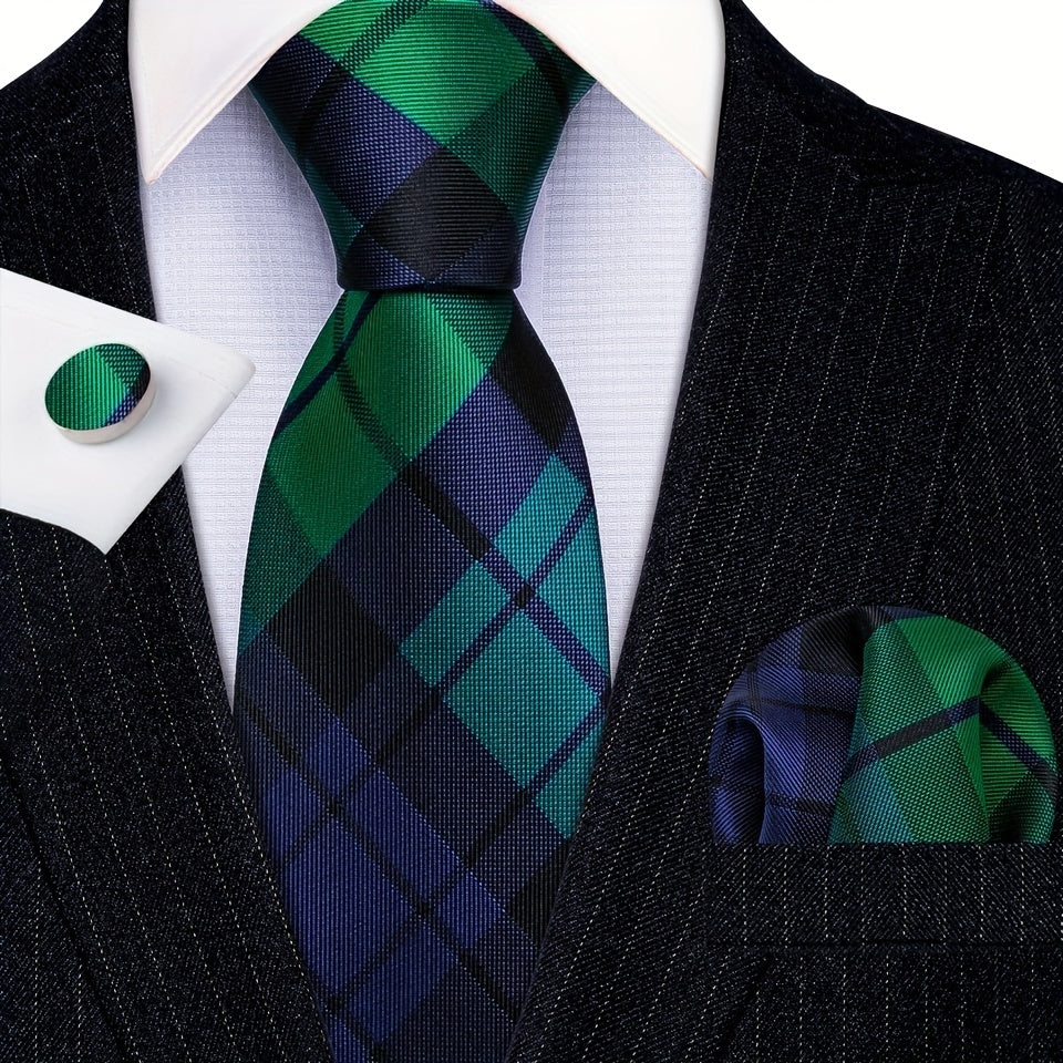 Barry Wang Green Silk Tie Set - Formal & Casual Business
