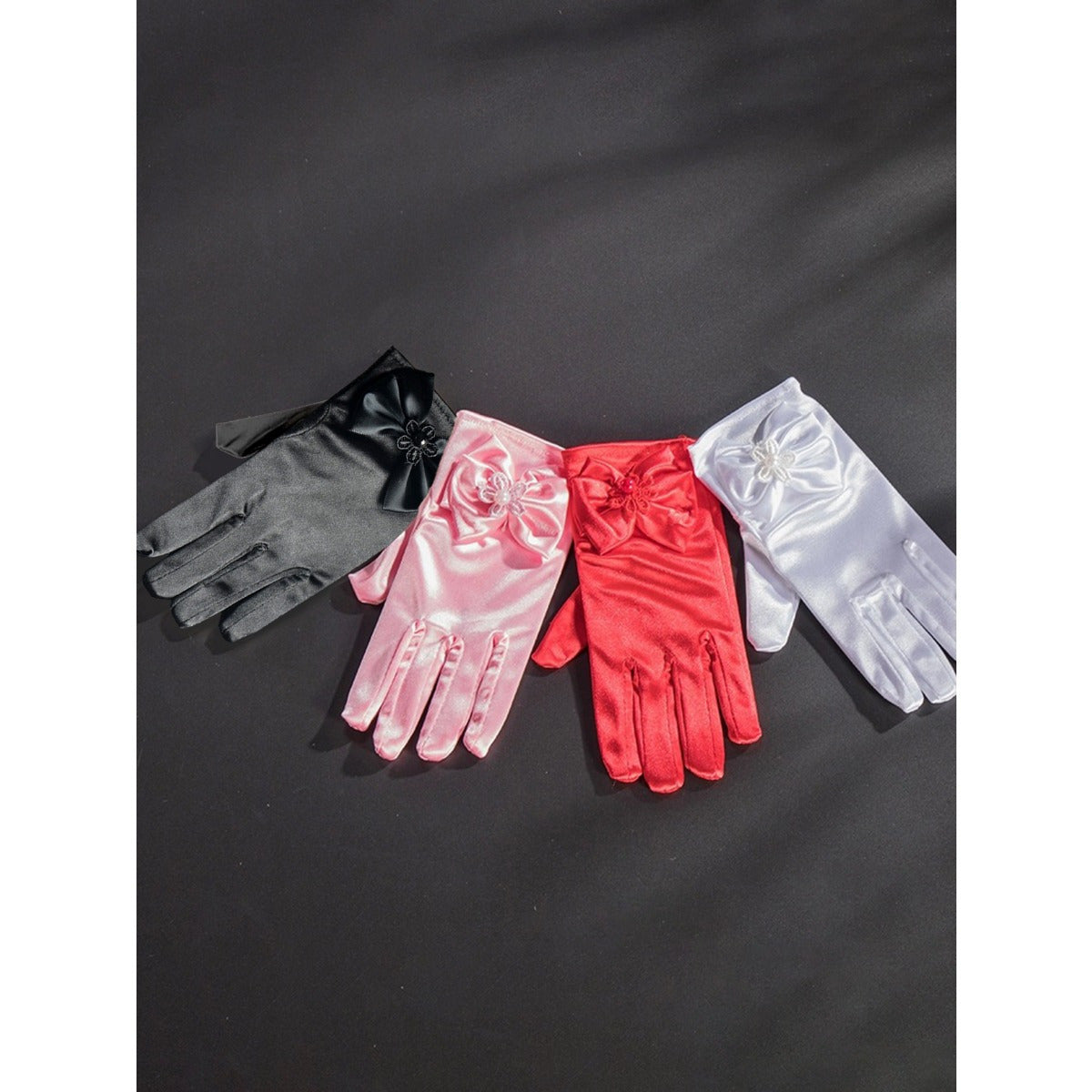 Black Satin Bow Dress Gloves Short Gloves